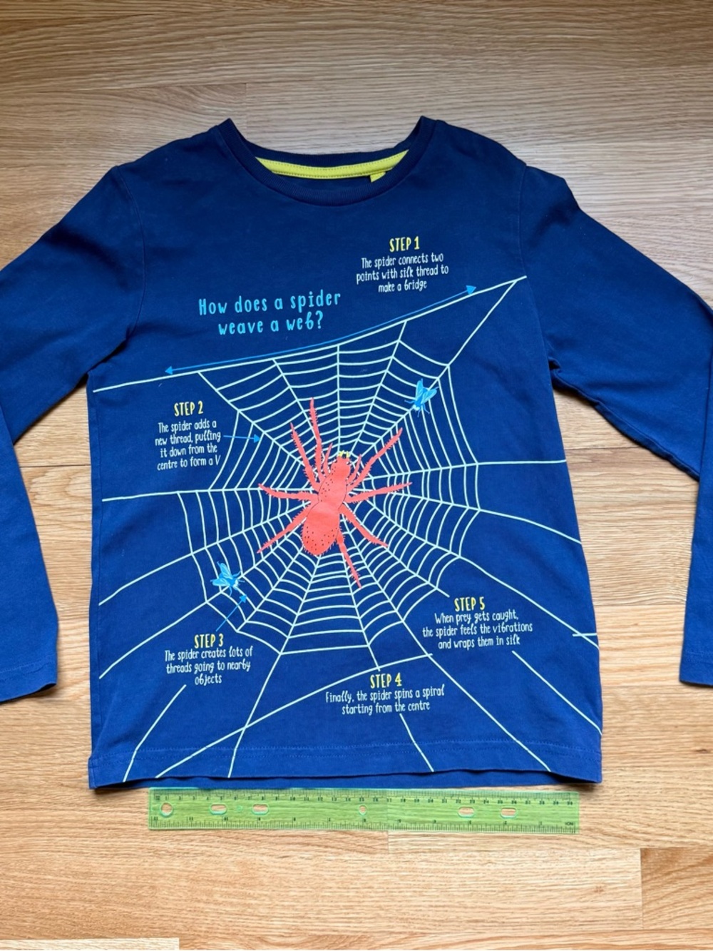 Mini Boden Navy Spider Web Graphic Long Sleeve Tee (7-8 years)